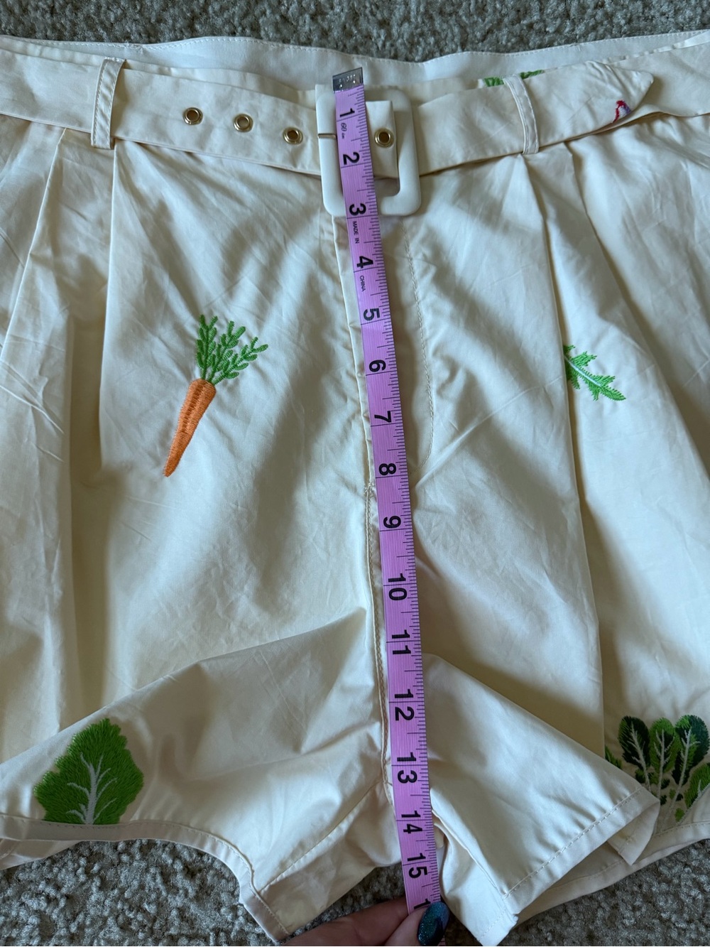 Ciebon Cream Berta Embroidered Veggie Belted Shorts Highwaist Casual XL NWT - Picture 9 of 11
